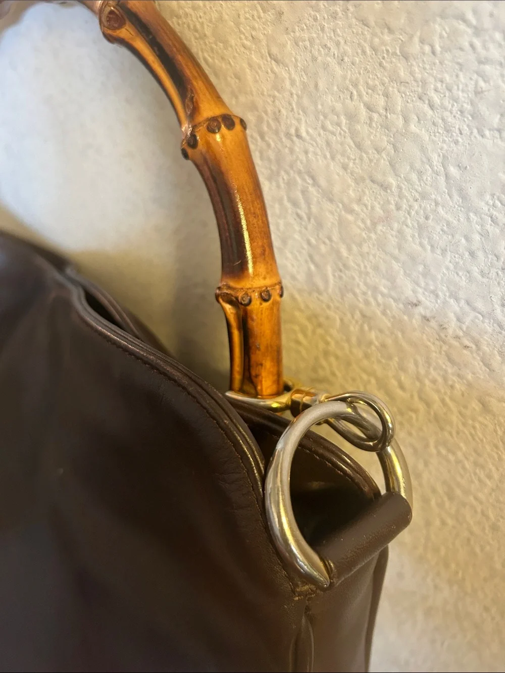 Gucci Brown Leather Hobo Bag with Bamboo Handle